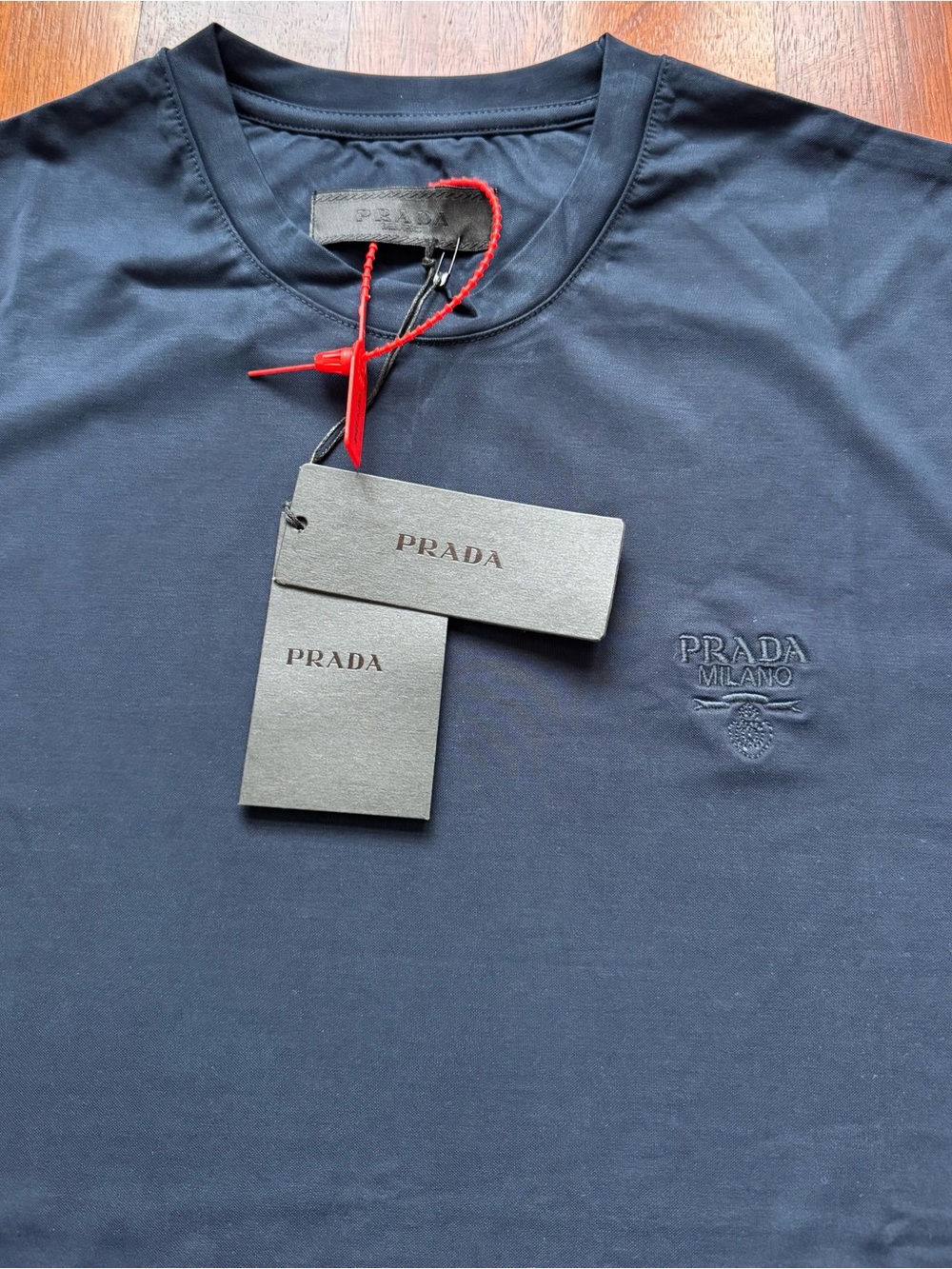 Prada Navy Embroidered Logo Short Sleeve T-Shirt